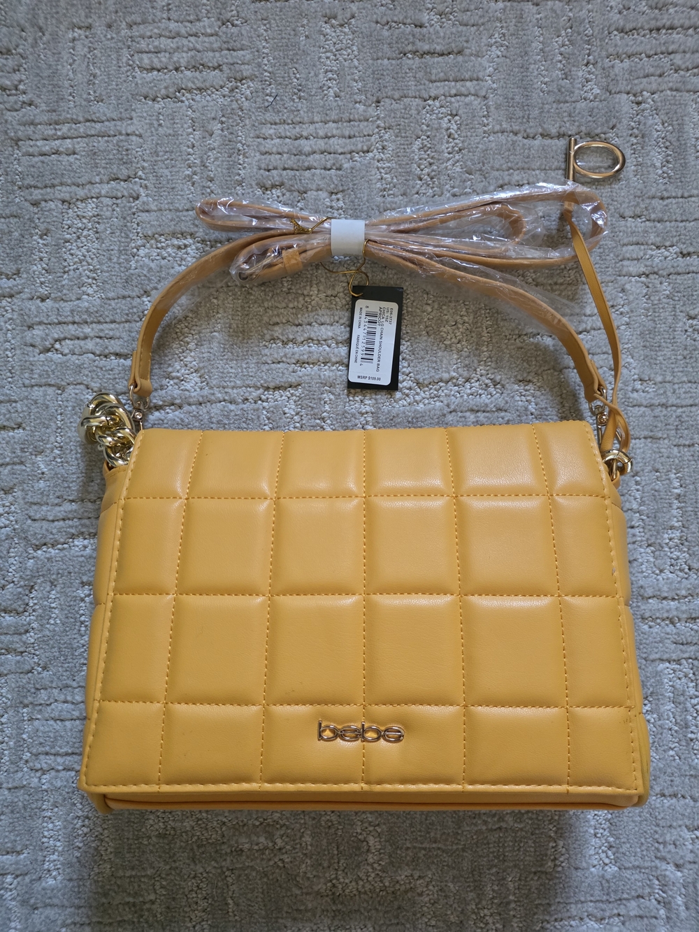 bebe Quilted Crossbody Bag in Mustard Yellow